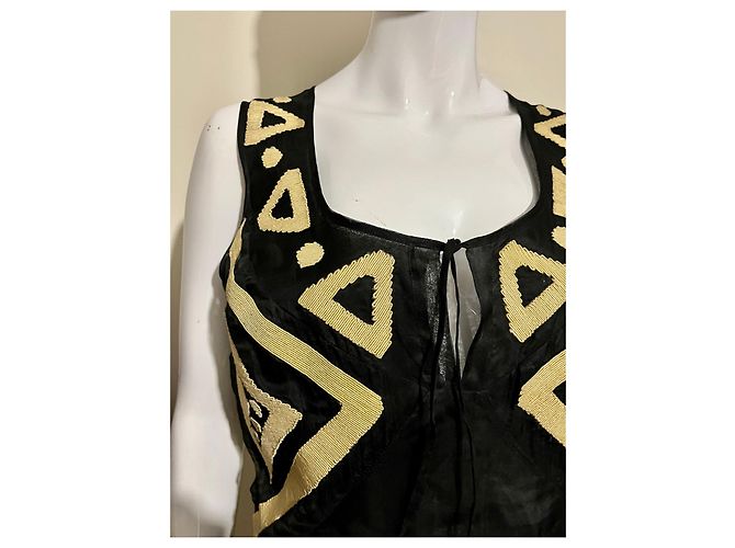 Diane Von Furstenberg Abito DvF Arana in chiffon di seta nero e oro D'oro - vista 4