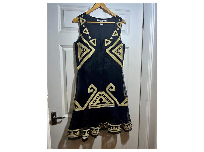Diane Von Furstenberg Abito DvF Arana in chiffon di seta nero e oro D'oro - vista 7