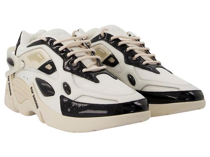 Raf Simons Zylon-21 Turnschuhe aus Elfenbein und schwarzem Leder - Ansicht 2