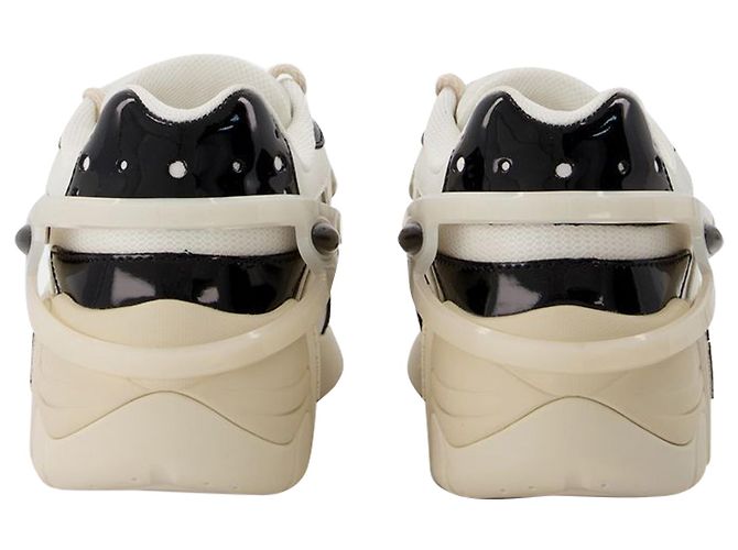 Raf Simons Zylon-21 Turnschuhe aus Elfenbein und schwarzem Leder - Ansicht 3