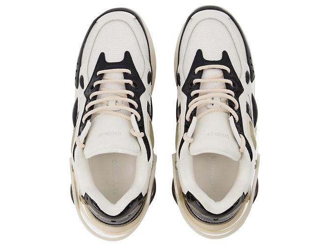 Raf Simons Zylon-21 Turnschuhe aus Elfenbein und schwarzem Leder - Ansicht 4