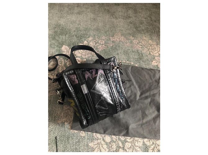 Borsa a mano Balenciaga Graffiti in pelle nera Moyen Nero - vista 5
