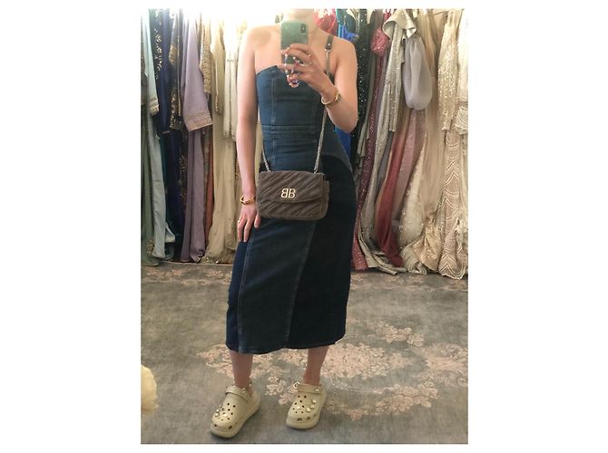 Balenciaga BB Chain Handtasche Samt Grau - Ansicht 2