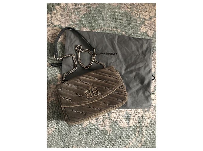 Balenciaga BB Chain Handtasche Samt Grau - Ansicht 3