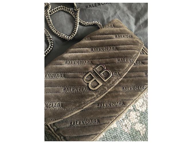 Balenciaga BB Chain Handtasche Samt Grau - Ansicht 4