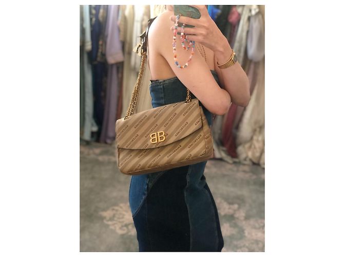 Borsa a mano Balenciaga BB Chain Beige in tela - vista 2