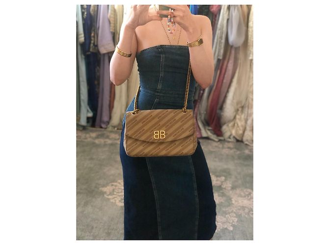 Borsa a mano Balenciaga BB Chain Beige in tela - vista 3