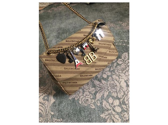 Borsa a mano Balenciaga BB Chain Beige in tela - vista 6