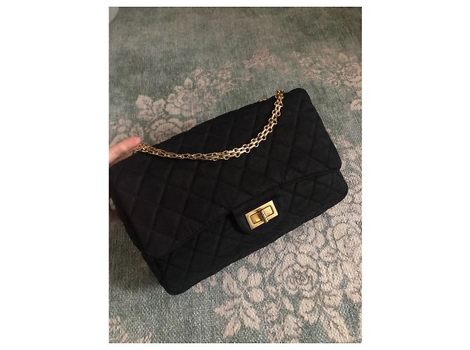 Borsa a mano Chanel 2.55 in tessuto nero - vista 3