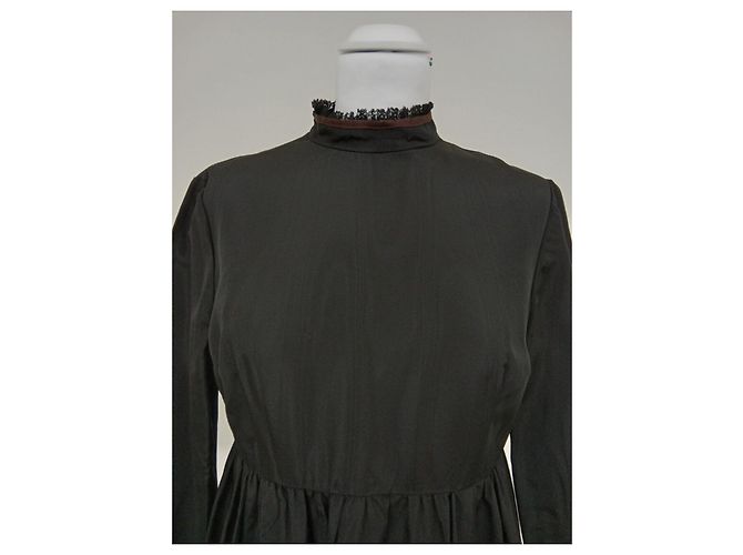 Louis Féraud Vintage Louis Feraud Kleid im New Romantics / Goth Stil Braun Schwarz - Ansicht 10