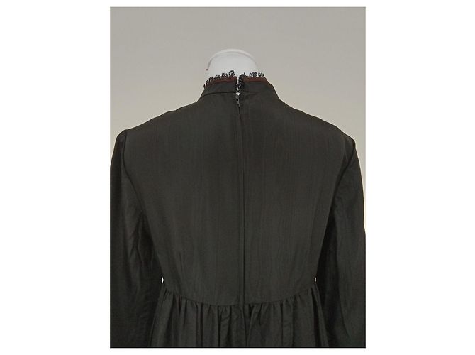 Louis Féraud Vintage Louis Feraud Kleid im New Romantics / Goth Stil Braun Schwarz - Ansicht 8