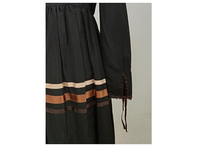 Louis Féraud Vintage Louis Feraud Kleid im New Romantics / Goth Stil Braun Schwarz - Ansicht 9