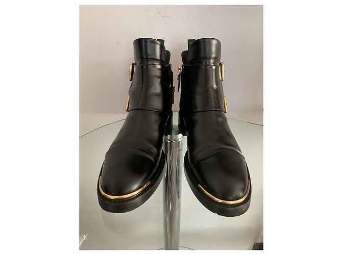 Botas Louis Vuitton de cuero negro con hebillas doradas Talla 38 - vista 3