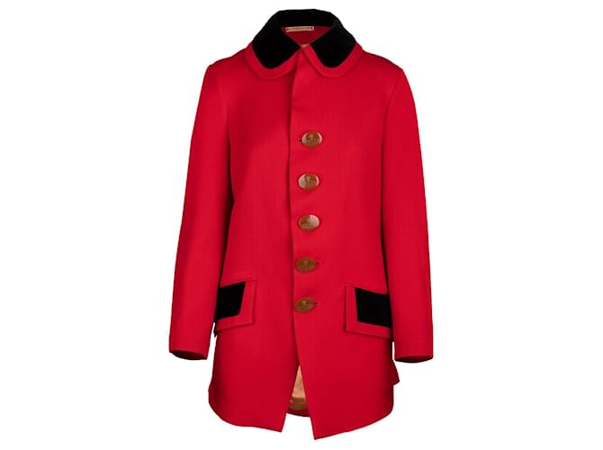 Manteau long col tailleur en laine mélangée Rouge I code - Femme Place des Tenda