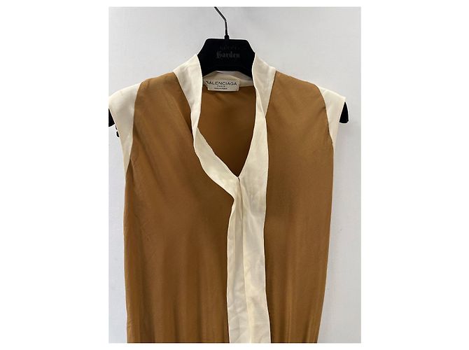 Vestido vintage Balenciaga Creme Castanho claro - vista 4