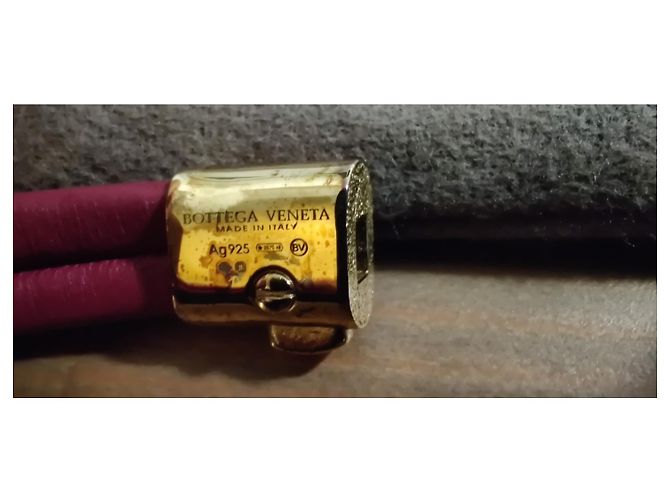 Bottega Veneta red and gold leather bracelet Golden Dark red - view 3