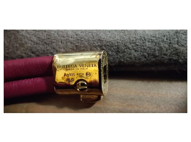 Bottega Veneta red and gold leather bracelet Golden Dark red - view 5