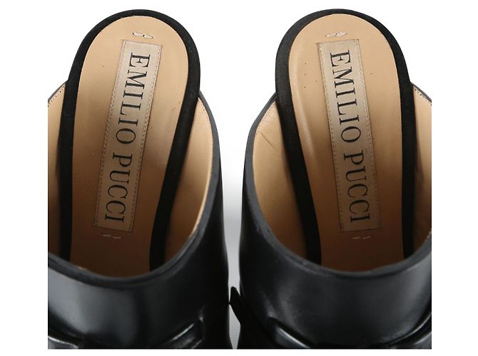 Emilio Pucci Mules Mondragone Bow en cuir noir - vue 5