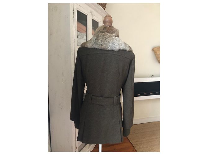 Max & Co Khaki Wool Jacket with Removable Rabbit Collar - view 2