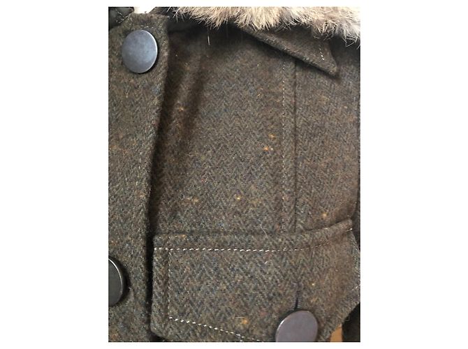 Max & Co Khaki Wool Jacket with Removable Rabbit Collar - view 3