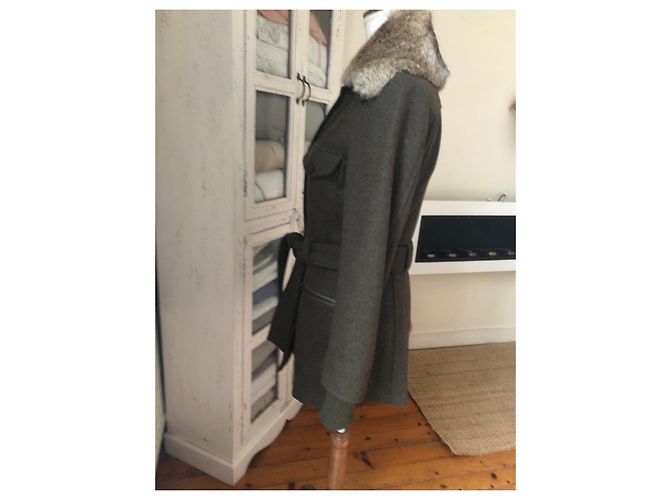 Max & Co Khaki Wool Jacket with Removable Rabbit Collar - view 5