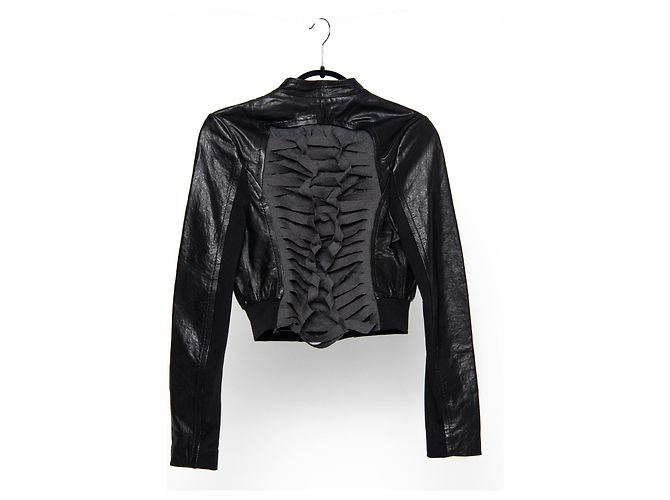 Giacca in pelle e pelliccia nera Bcbg Max Azria Taglia S Nero - vista 2
