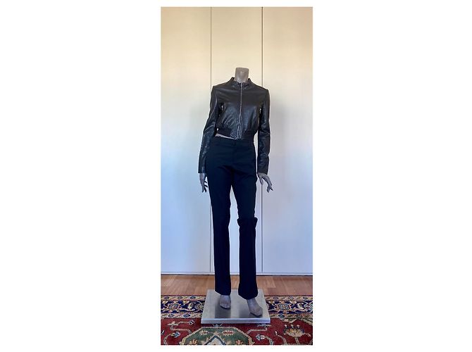 Giacca in pelle e pelliccia nera Bcbg Max Azria Taglia S Nero - vista 3
