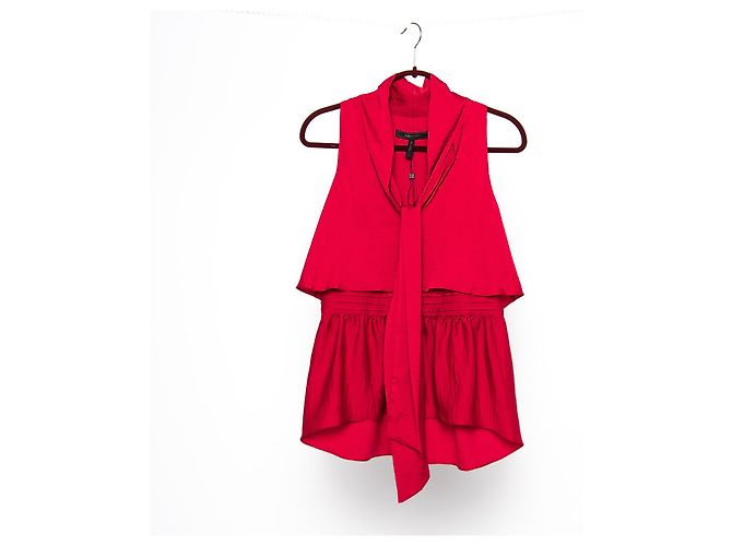 Bcbg Max Azria Celline Top senza maniche con peplo rosso - vista 2