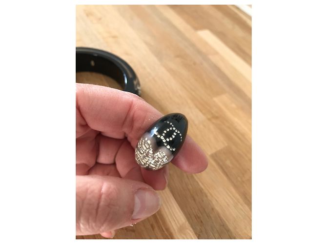 Set Chanel Bracciale e Anello in Resina Nero Argentato Argento - vista 5