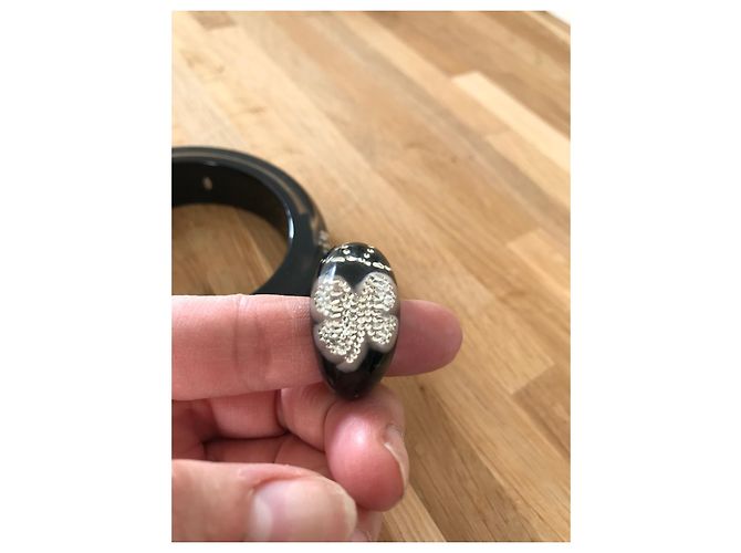 Set Chanel Bracciale e Anello in Resina Nero Argentato Argento - vista 6