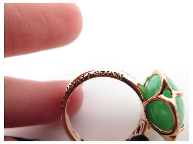 NEW ANELLO PASQUALE BRUNITO GOOD TONE ORO ROSA CRISOPRASIO VERDE E DIAMANTI NEW D'oro - vista 3