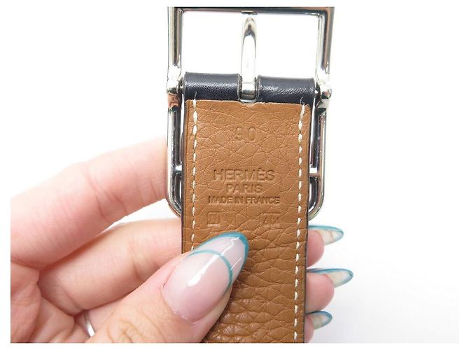 Hermès HERMES CAPE COD T BELT90 REVERSIBLE IN BLACK TOGO BROWN BOX LEATHER BELT - view 9