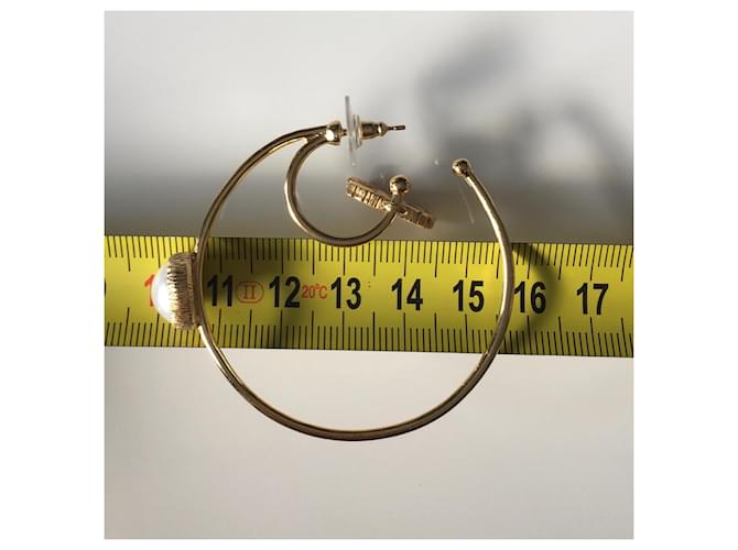 Chanel orecchini a cerchio CC e perle dorati Gold hardware - vista 11