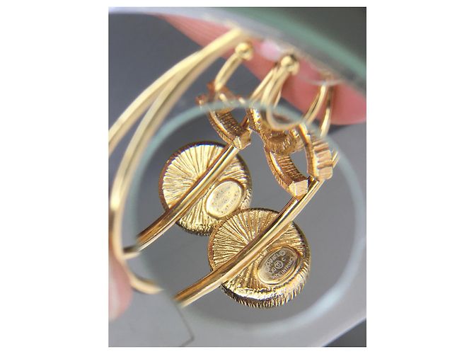 Chanel orecchini a cerchio CC e perle dorati Gold hardware - vista 9