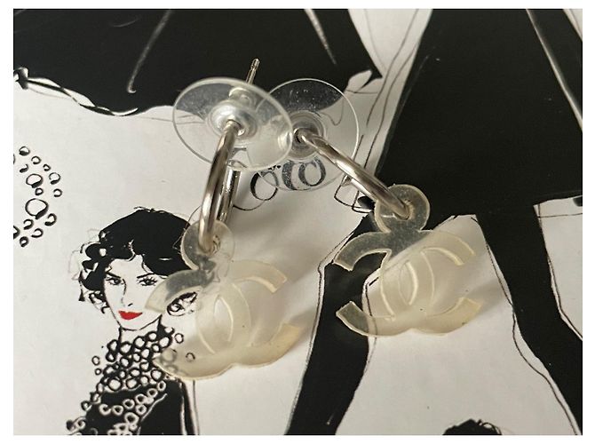 Chanel Ohrringe. CC Gummi Silber - Ansicht 2