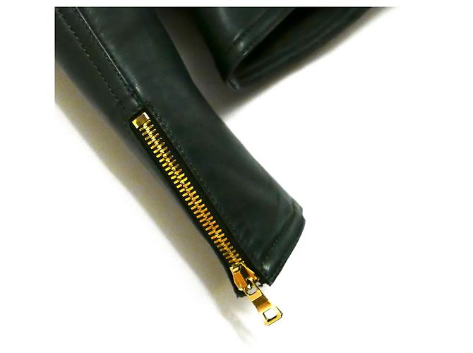 Balmain hunter green leather biker jacket - view 7