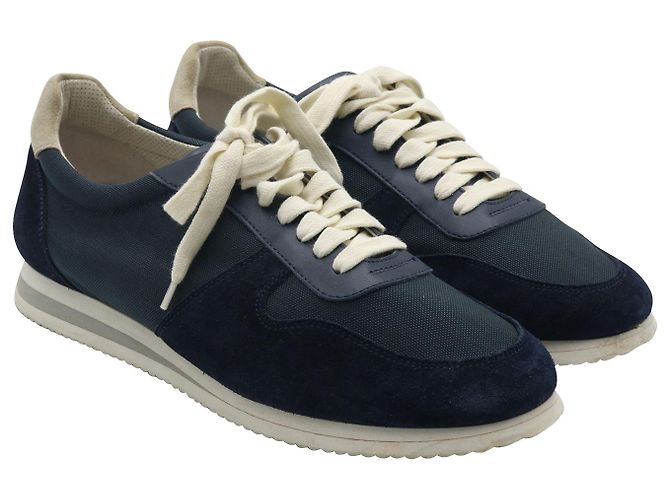Brunello Cucinelli Baskets à Lacets à Empiècements en Daim Bleu Marine - vue 2