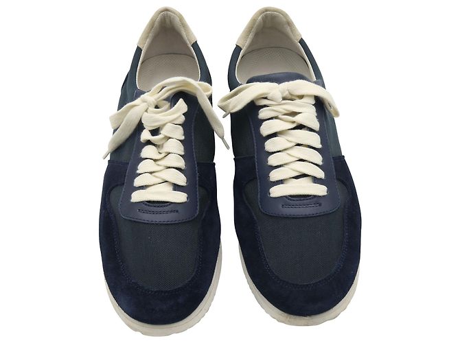 Brunello Cucinelli Baskets à Lacets à Empiècements en Daim Bleu Marine - vue 4