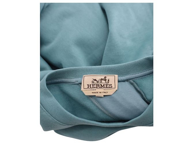 Hermès „Run H“ T-Shirt aus blaugrüner Baumwolle - Ansicht 3