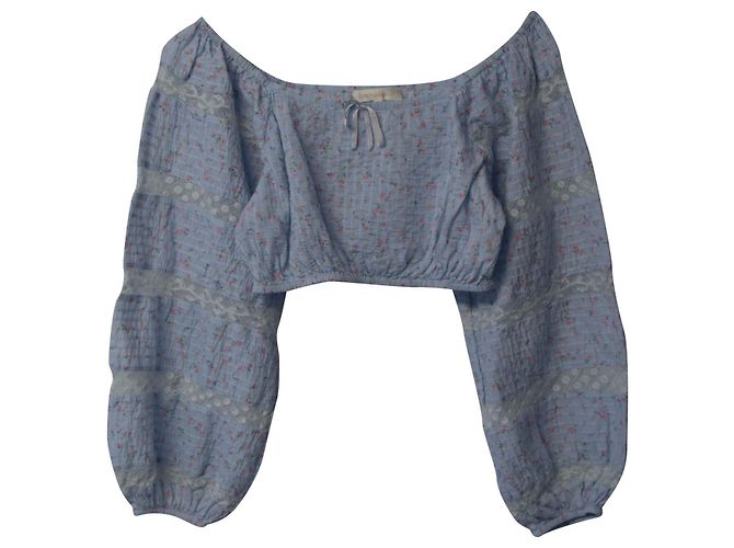 LoveShackFancy Albertina Floral Crop Top in Light Blue Cotton - view 4