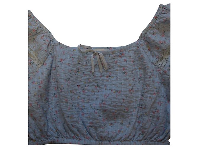 LoveShackFancy Albertina Floral Crop Top in Light Blue Cotton - view 6