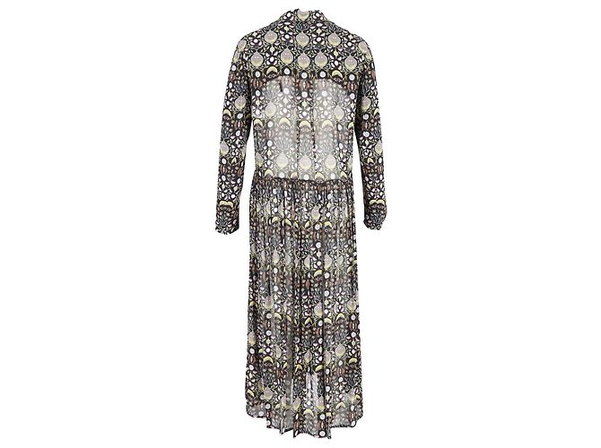 Chloé Button-Front Printed Georgette Dress in Multicolor Viscose Black - view 3
