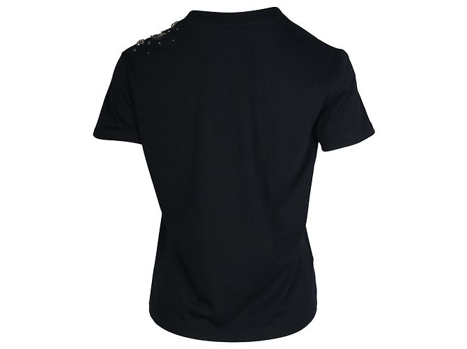Camiseta de algodón negro con cuello redondo y adornos de Prada - vista 3