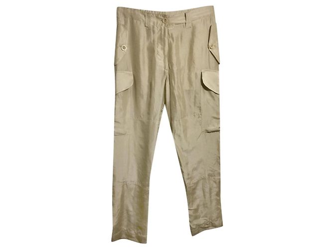 Calça combate de seda bege dourada Alexander McQueen Dourado - vista 2