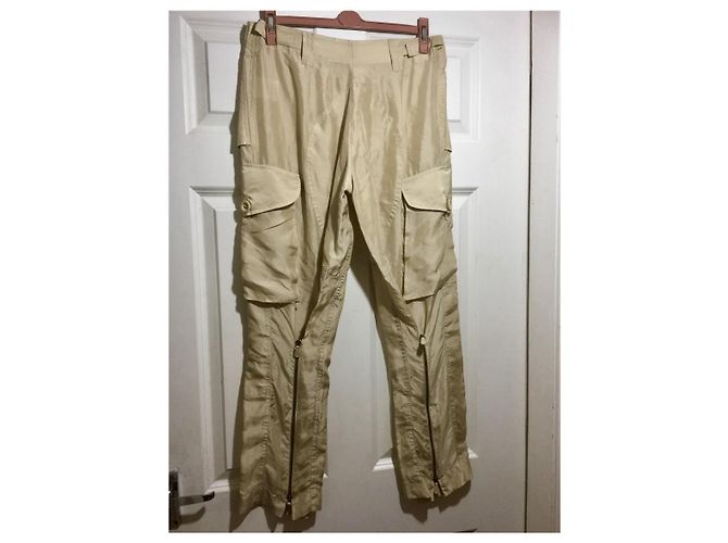 Calça combate de seda bege dourada Alexander McQueen Dourado - vista 3