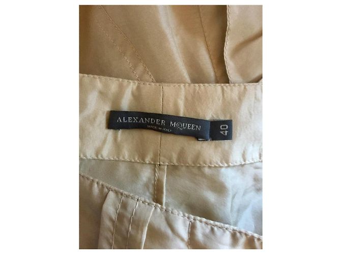 Calça combate de seda bege dourada Alexander McQueen Dourado - vista 4