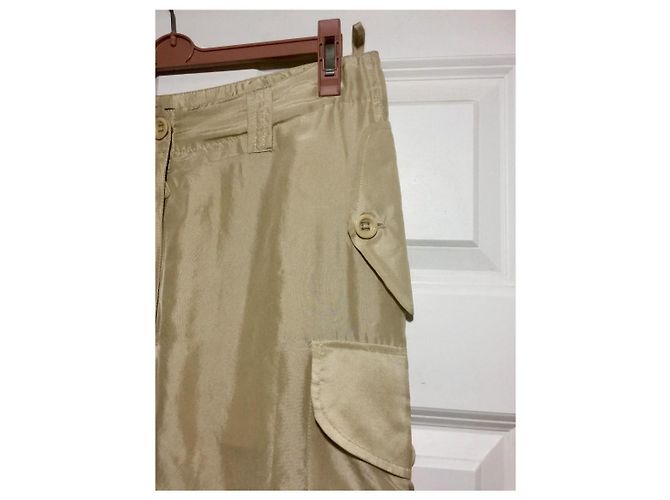 Calça combate de seda bege dourada Alexander McQueen Dourado - vista 7