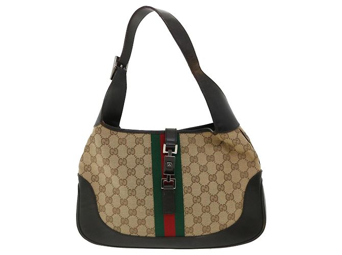GUCCI GG Canvas Jackie Web Sherry Line Borsa a tracolla Beige Rosso Verde Auth rd3512 - vista 13