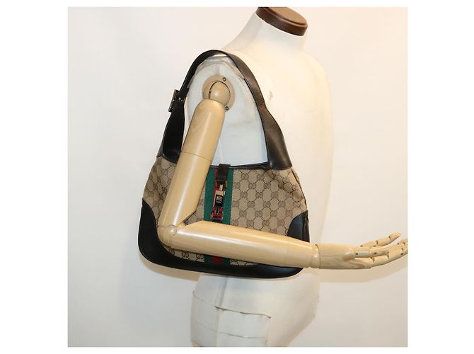 GUCCI GG Canvas Jackie Web Sherry Line Borsa a tracolla Beige Rosso Verde Auth rd3512 - vista 23