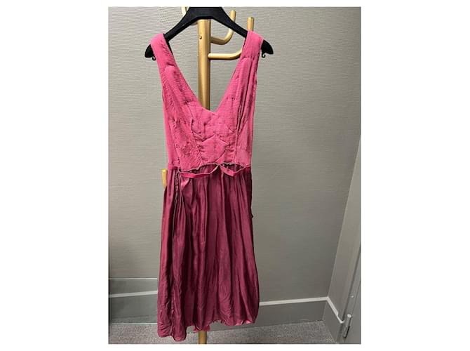 Vestido Prada de seda drapeado rojo oscuro Burdeos - vista 9